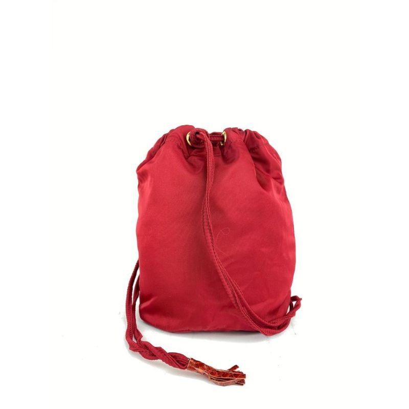 Women's Prada Red Tessuto Nylon and Python Snakeskin Small Beaded Bucket 3PRA925   For Sale
