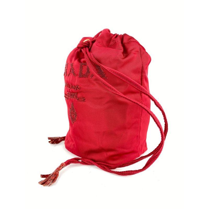 Prada Red Tessuto Nylon and Python Snakeskin Small Beaded Bucket 3PRA925   For Sale 2