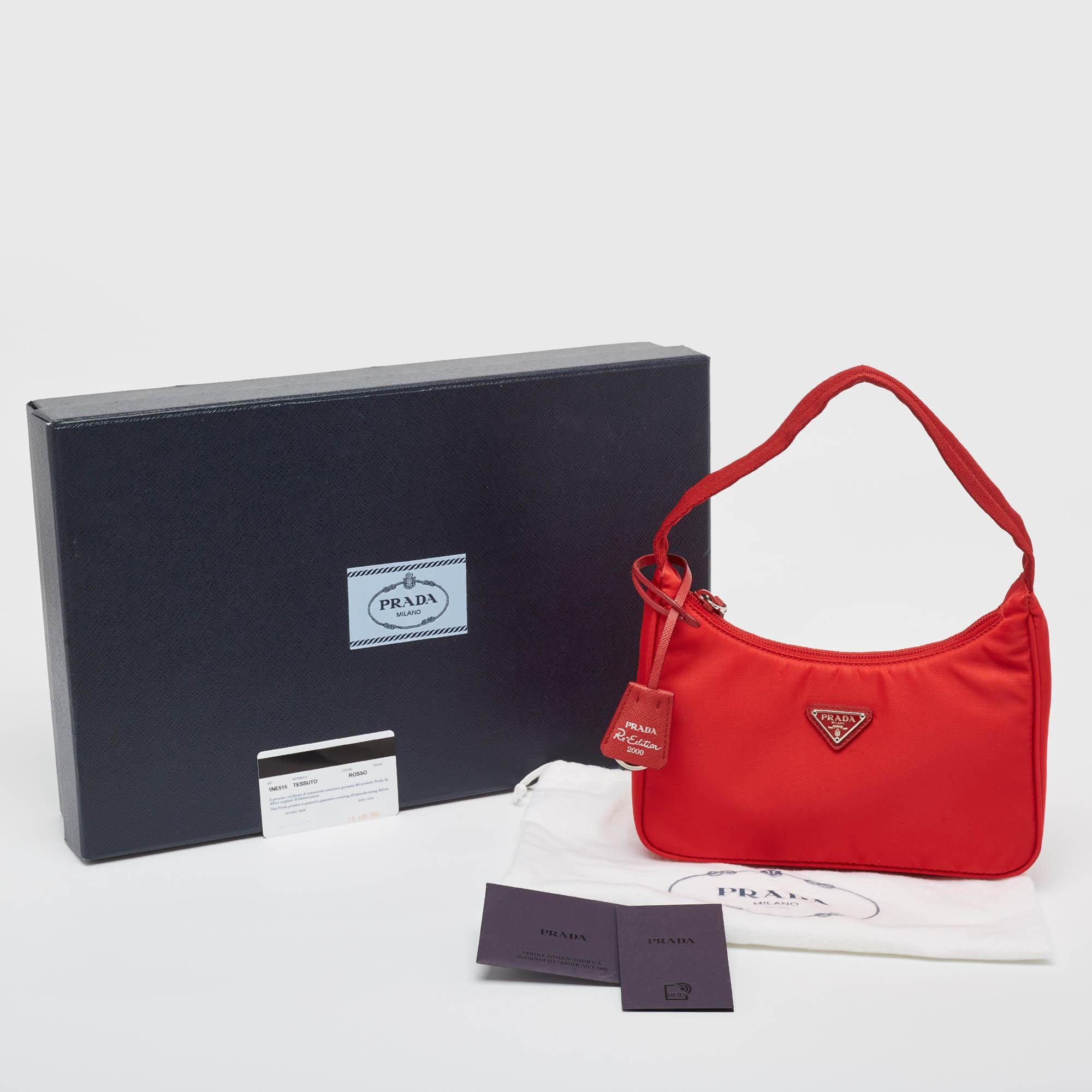 Prada Red Tessuto Nylon Re-Edition 2000 Baguette Bag 2