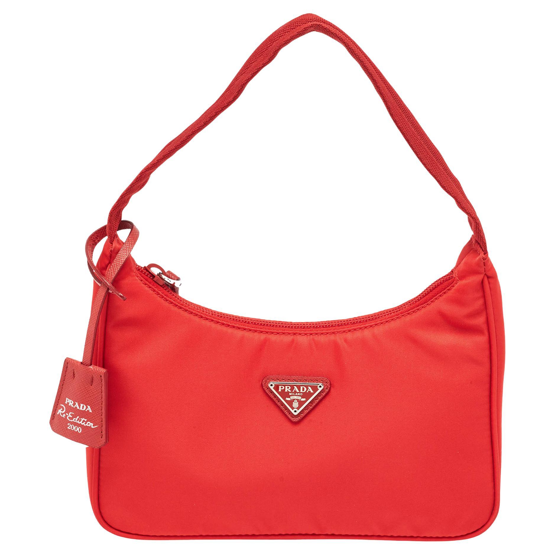 Prada Red Tessuto Nylon Re-Edition 2000 Baguette Bag For Sale
