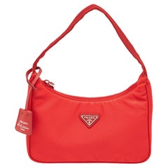 Used Prada Red Tessuto Nylon Re-Edition 2000 Baguette Bag