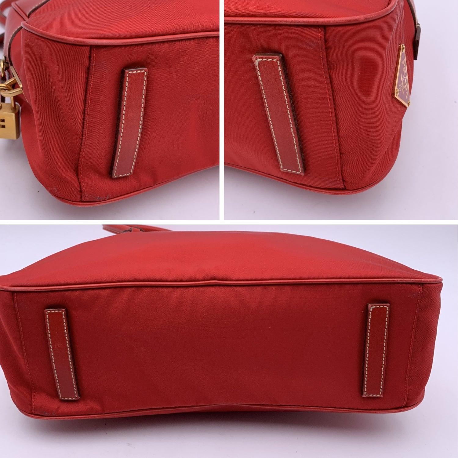 Women's Prada Red Tessuto Travel Canvas and Leather Bowling Bag BL0081