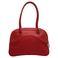 Prada Red Tessuto Travel Canvas and Leather Bowling Bag BL0081