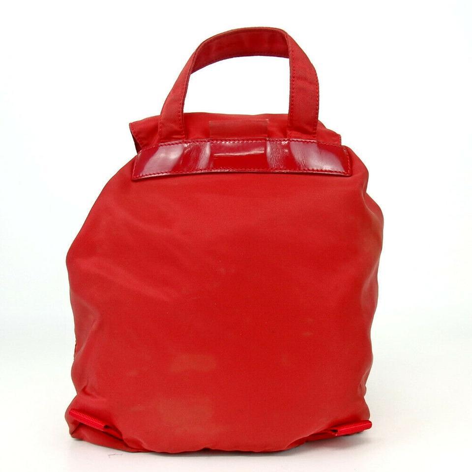 Prada Red Twin Pocket Backpack Tessuto Bookbag 858404 In Good Condition In Dix hills, NY