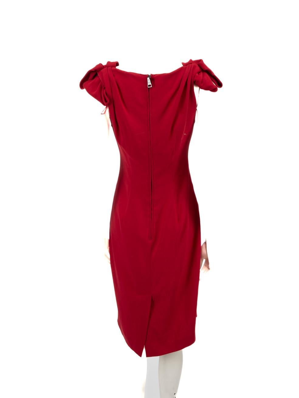 Prada Red V-Neck Midi Dress Size M In Good Condition In London, GB