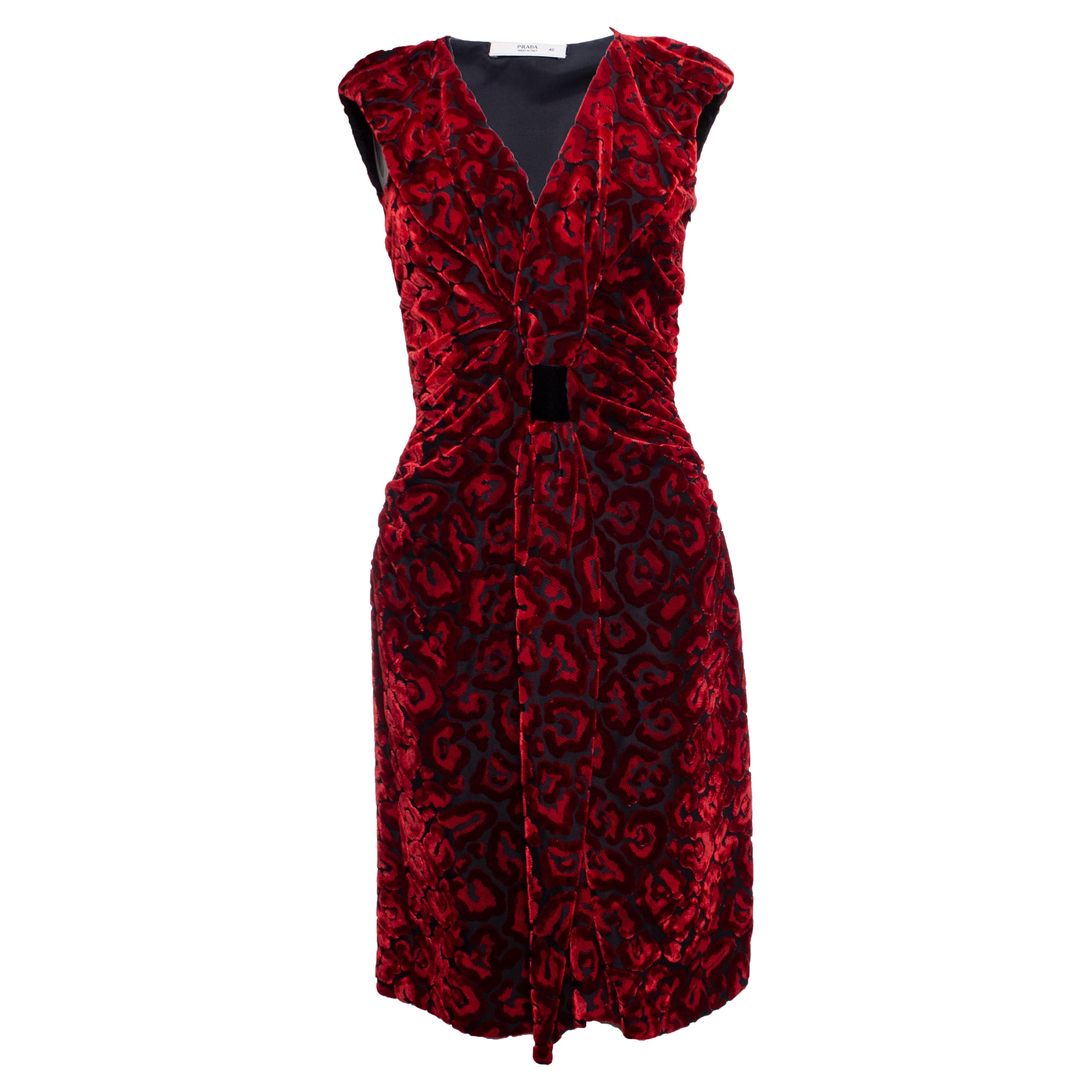 Prada, red velvet dress For Sale
