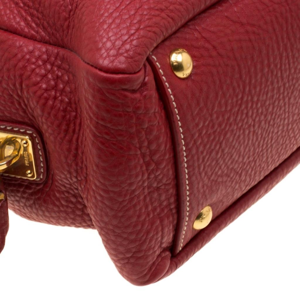 Prada Red Vitello Daino Leather Bauletto Satchel 5