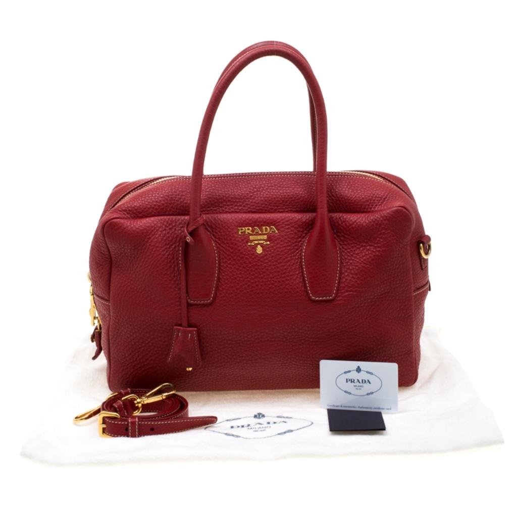 Prada Red Vitello Daino Leather Bauletto Satchel 6