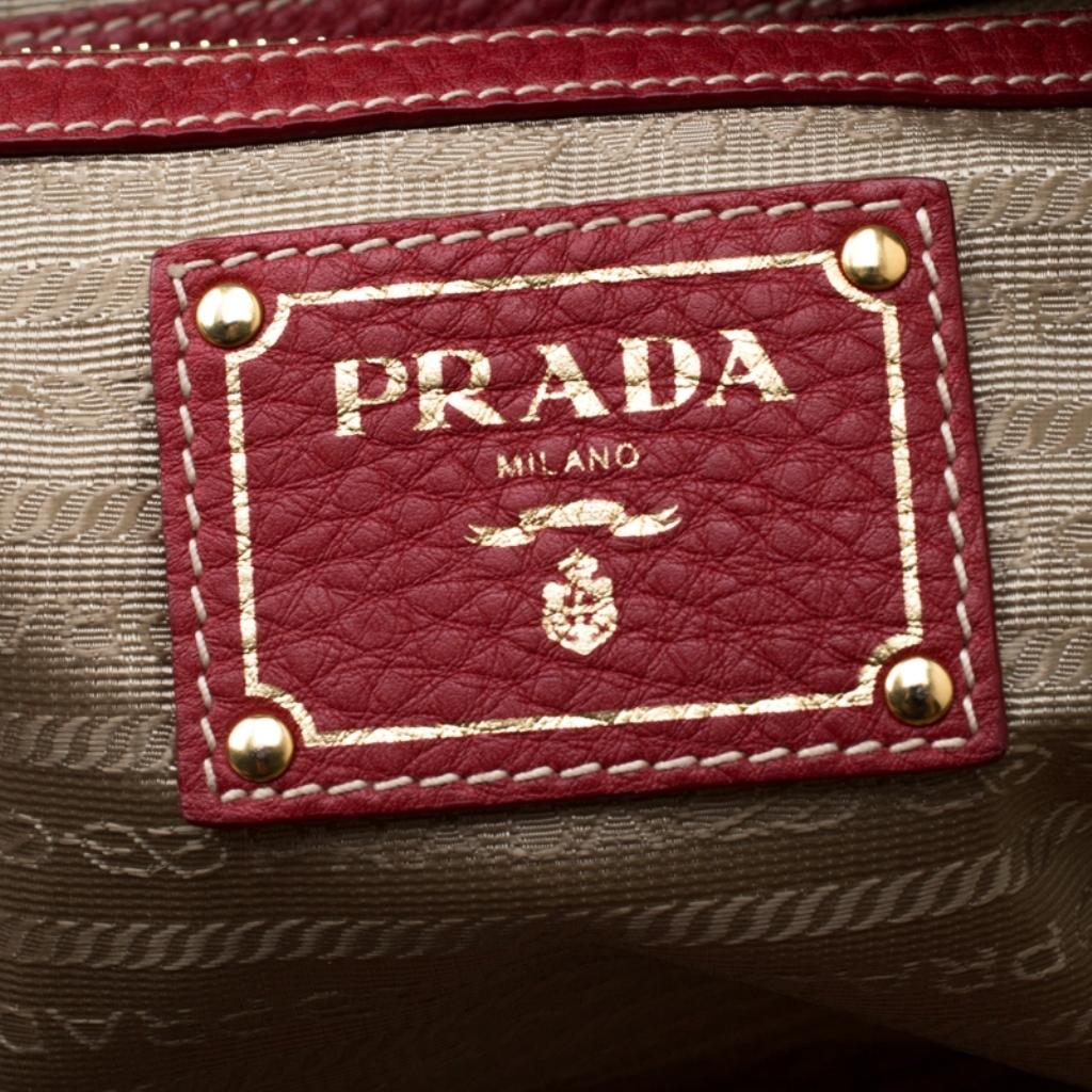 Prada Red Vitello Daino Leather Bauletto Satchel 4