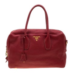 Prada Red Vitello Daino Leather Bauletto Satchel