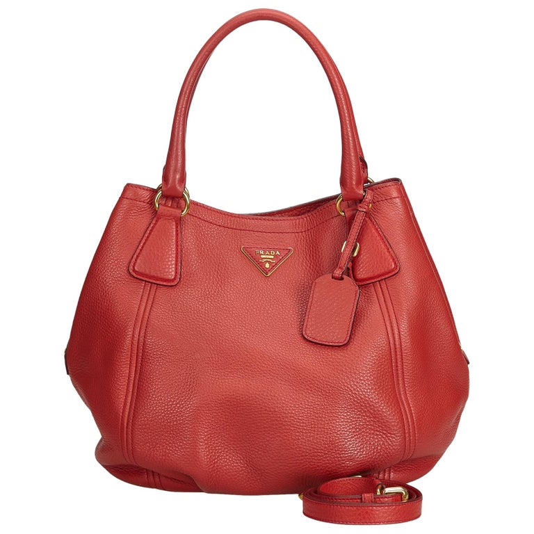Prada Red Vitello Daino Leather Hobo Bag