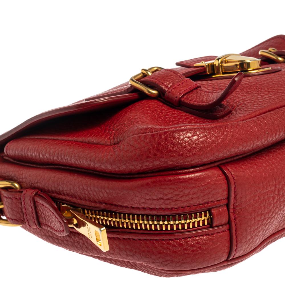 Prada Red Vitello Daino Leather Pushlock Flap Top Handle Bag 5