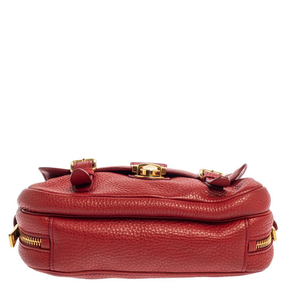Women's Prada Red Vitello Daino Leather Pushlock Flap Top Handle Bag