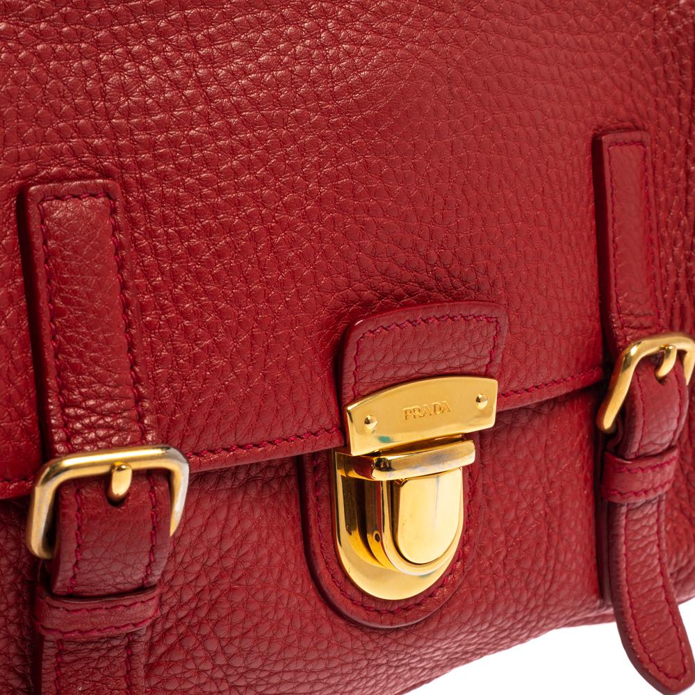 Prada Red Vitello Daino Leather Pushlock Flap Top Handle Bag 1