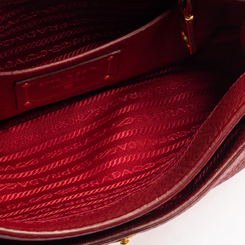 Prada Red Vitello Daino Leather Pushlock Flap Top Handle Bag 2