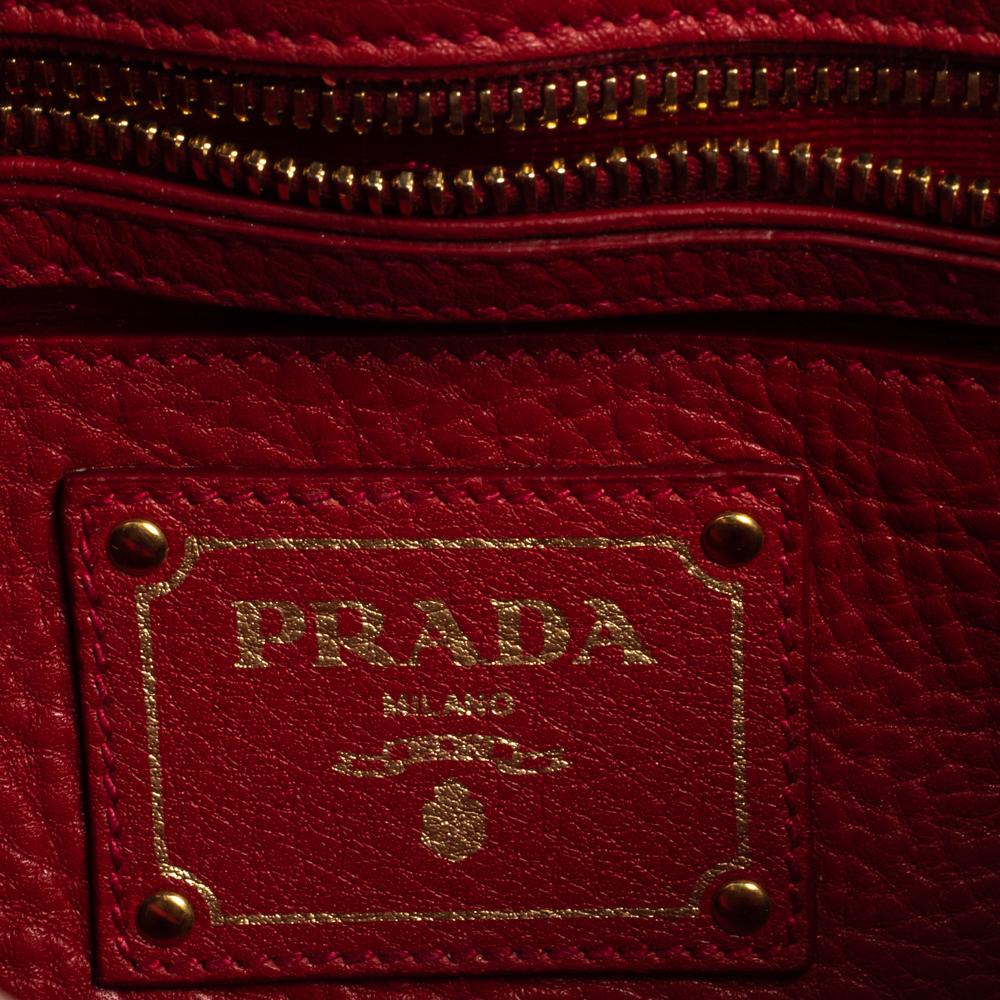 Prada Red Vitello Daino Leather Pushlock Flap Top Handle Bag 3