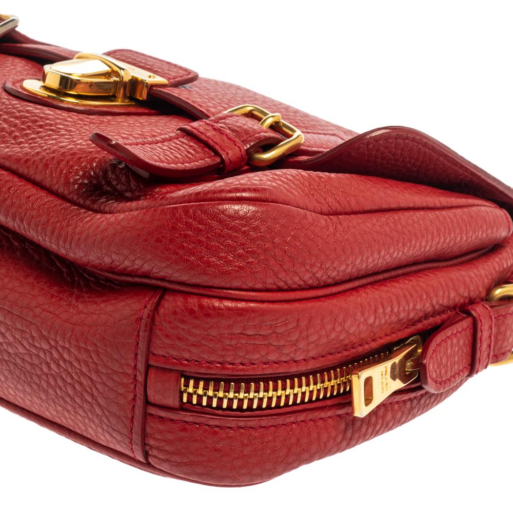Prada Red Vitello Daino Leather Pushlock Flap Top Handle Bag 4