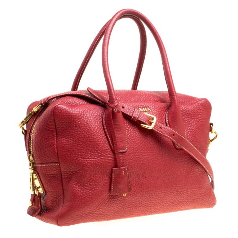 Prada Red Vitello Daino Leather Top Handle Bag For Sale at 1stDibs