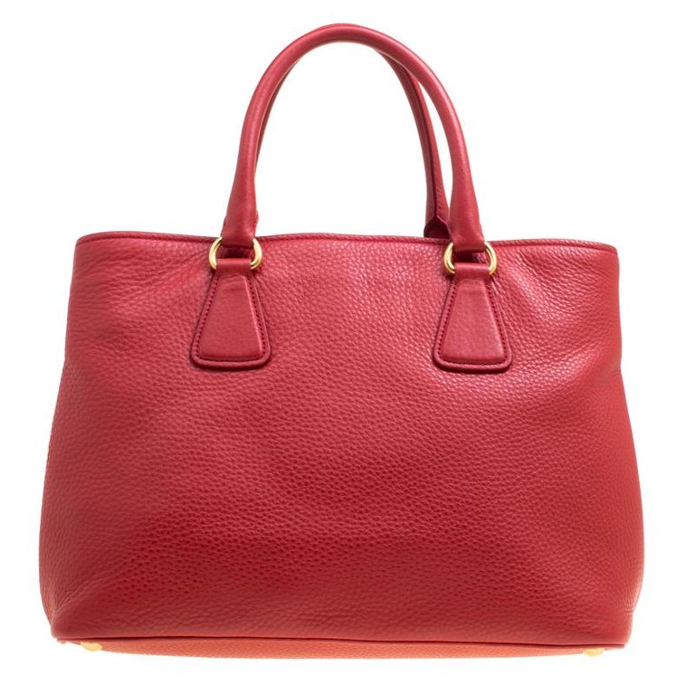 Prada Red Vitello Daino Leather Top Handle Bag For Sale at 1stDibs
