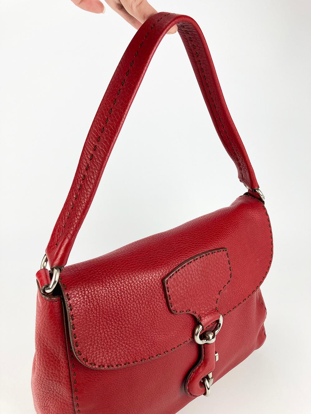 Prada Red Vitello Daino Semitracolla Bag In Excellent Condition In Philadelphia, PA