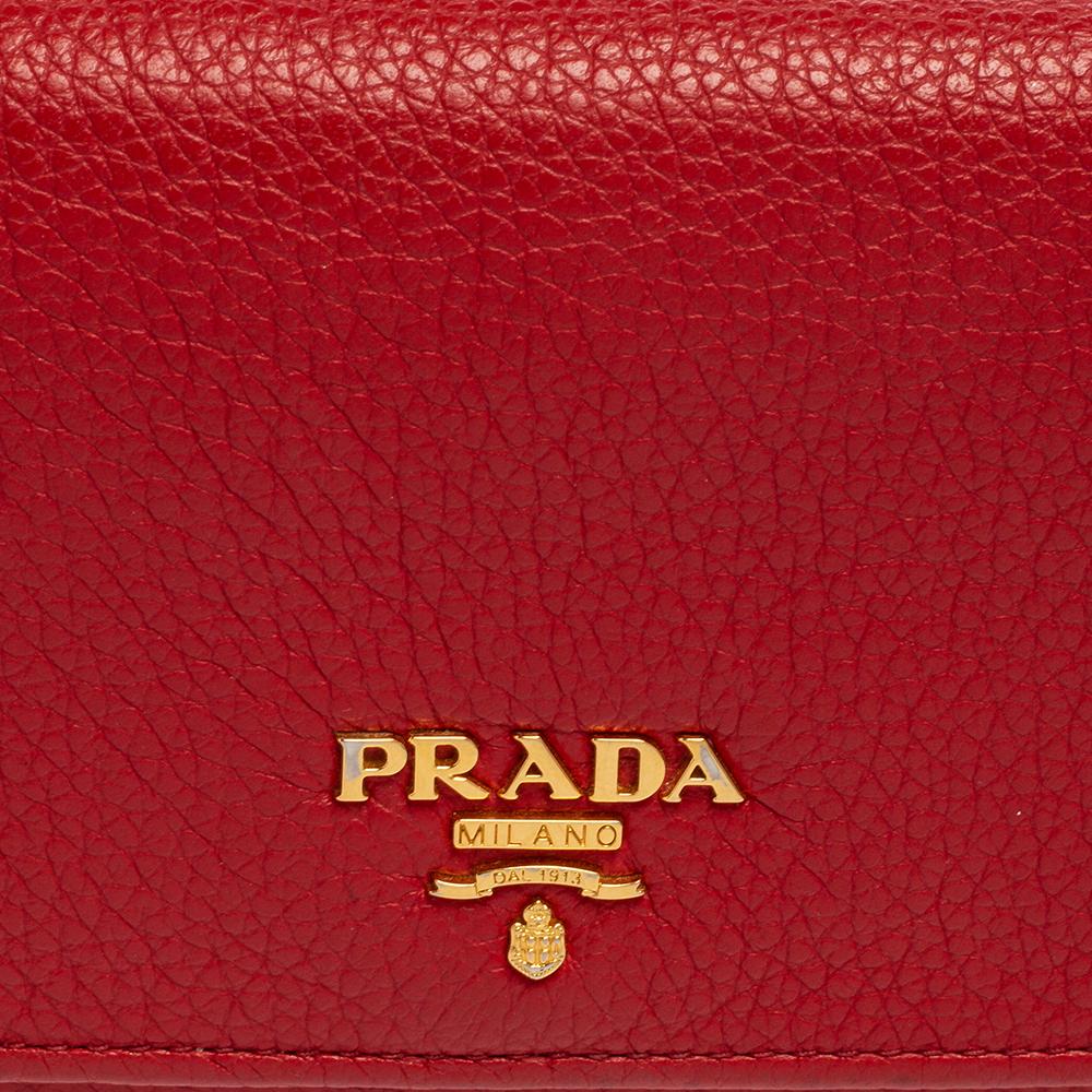 Prada Red Vitello Leather Flap Continental Wallet 6