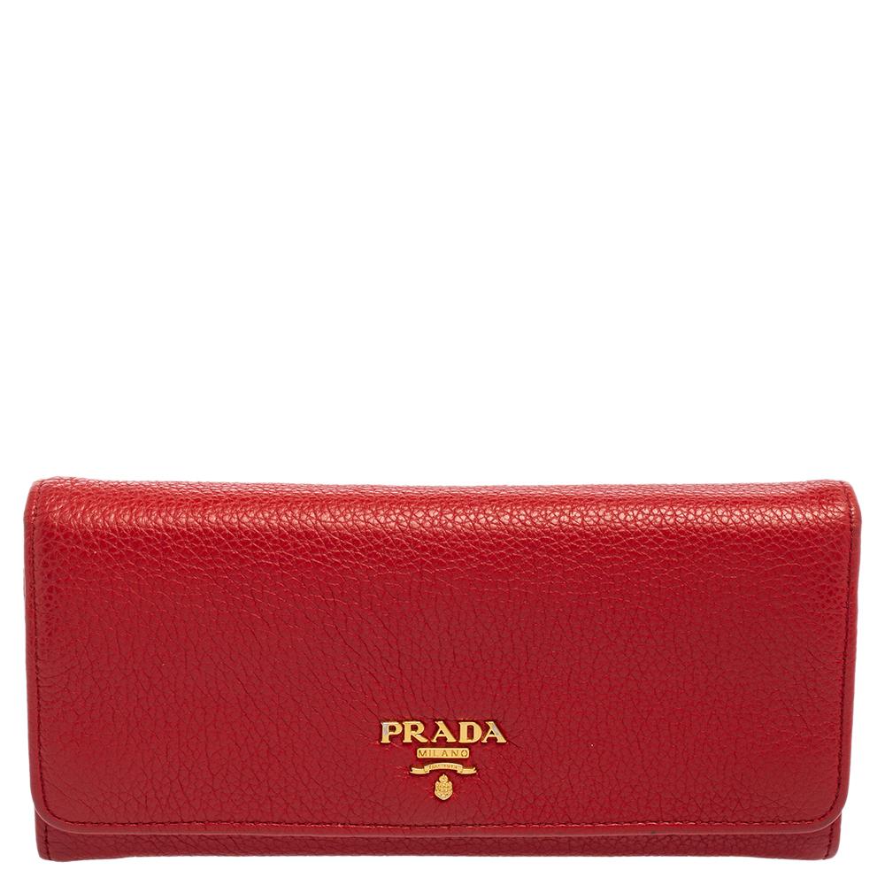 Women's Prada Red Vitello Leather Flap Continental Wallet