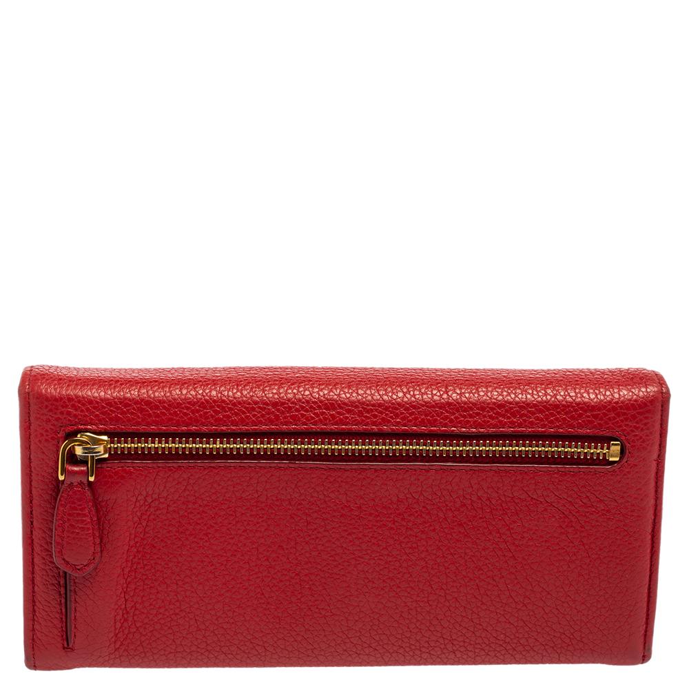 Prada Red Vitello Leather Flap Continental Wallet 1