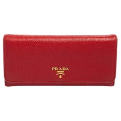 Prada Red Vitello Leather Flap Continental Wallet