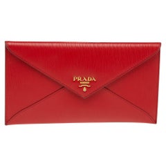 Prada Red Vitello Move Leather Envelope Wallet