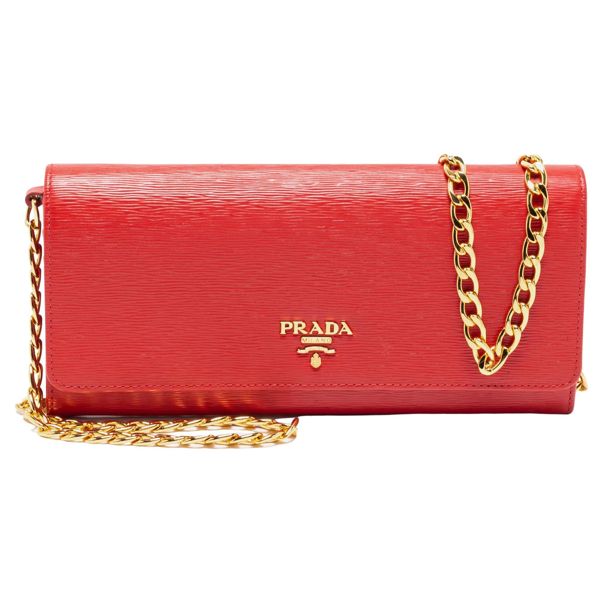 Prada Red Vitello Move Leather Wallet on Chain at 1stDibs | prada red wallet  on chain, prada wallet on chain red, red prada wallet on chain
