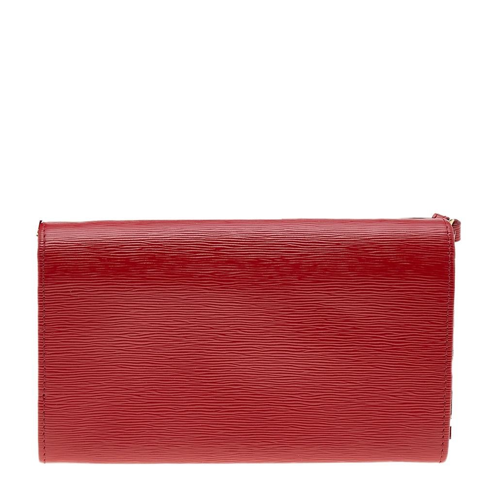 Prada Red Vitello Move Leather Wallet On Strap 3