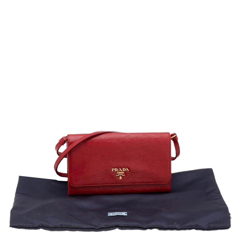 Prada Red Vitello Move Leather Wallet On Strap 1