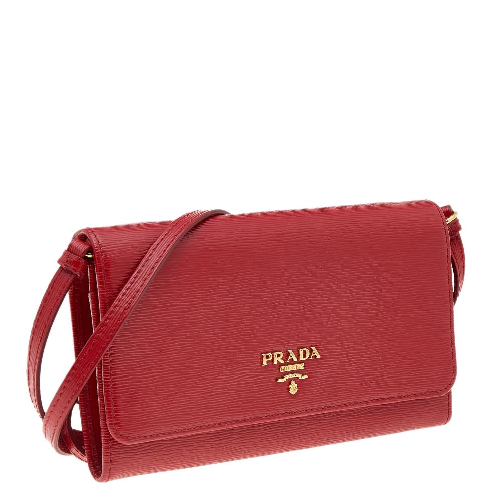 Prada Red Vitello Move Leather Wallet On Strap 2