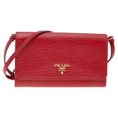 Prada Red Vitello Move Leather Wallet On Strap