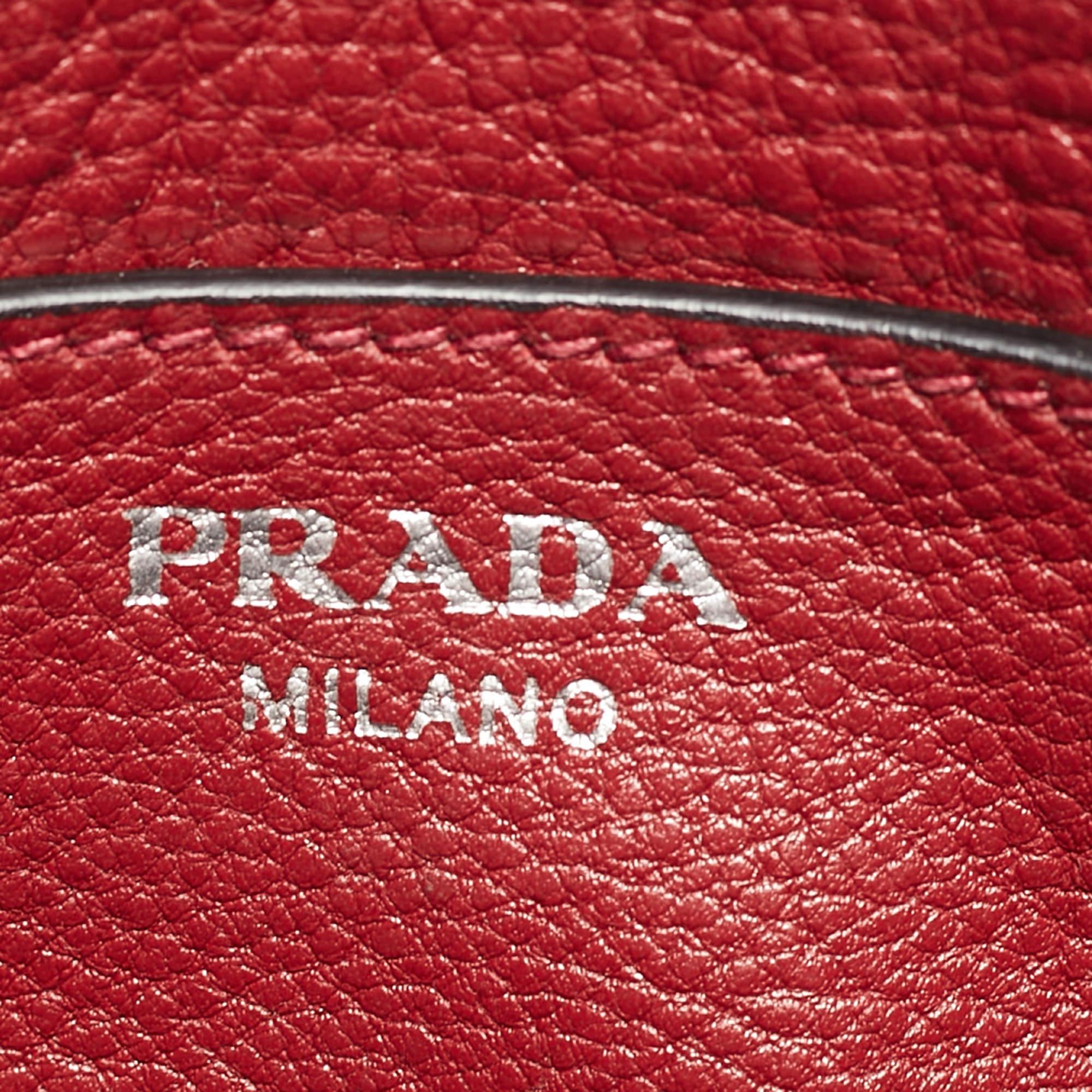 Prada Rote Vitello Phenix Leder-Umhängetasche mit doppeltem Reißverschluss im Angebot 9