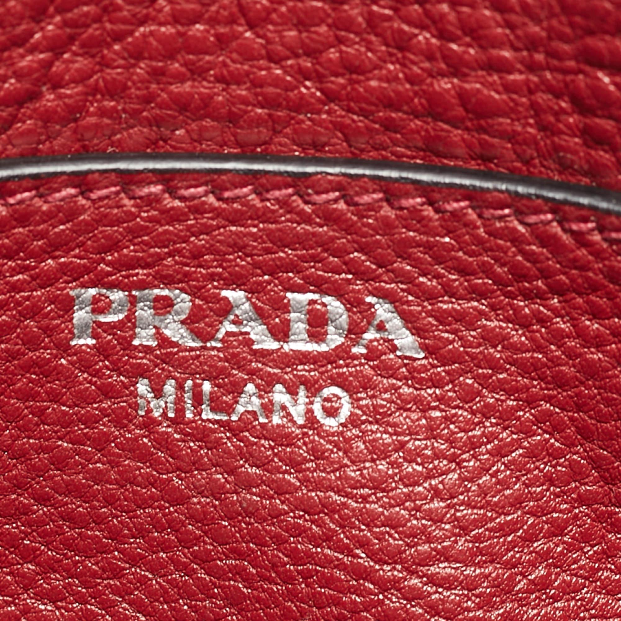 Sac à bandoulière Prada en cuir Vitello Phenix rouge à double fermeture éclair en vente 9