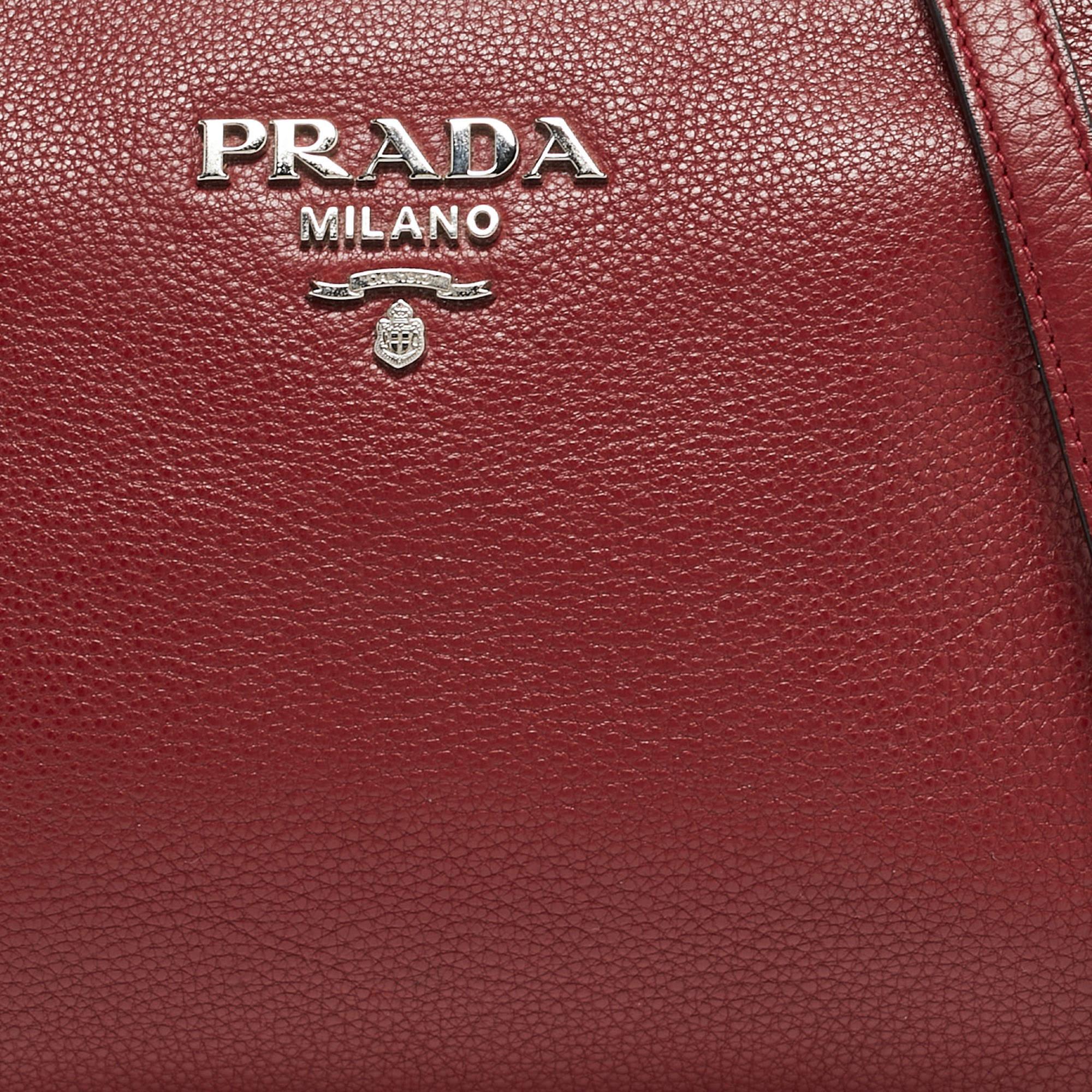 Women's Prada Red Vitello Phenix Leather Double Zip Crossbody Bag For Sale