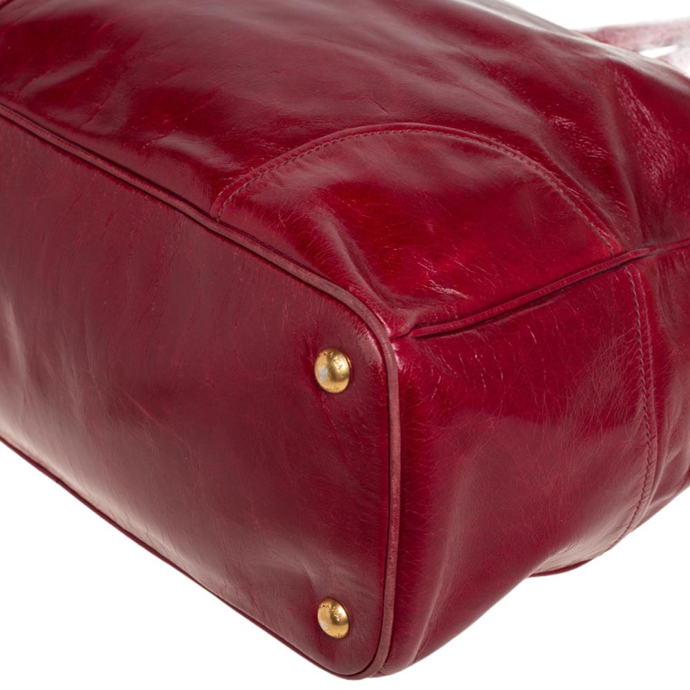 Prada Red Vitello Shine Leather Tote 4