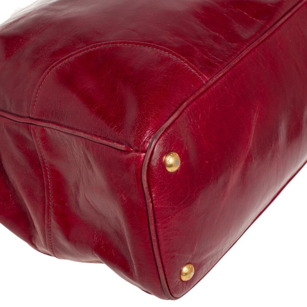 Prada Red Vitello Shine Leather Tote 5