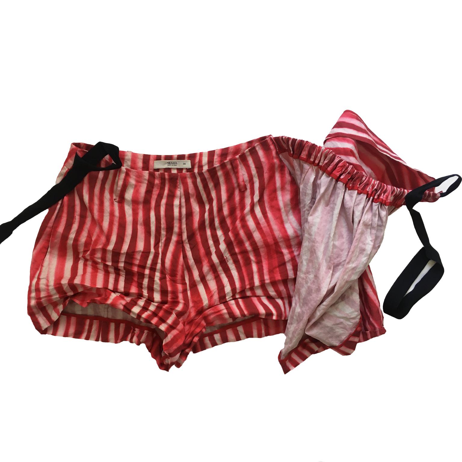Brown Prada Red White Crinkled Stripe Shorts Collection SS 2009 For Sale
