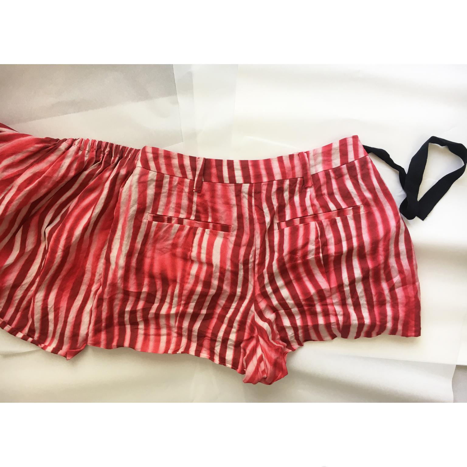 Prada Red White Crinkled Stripe Shorts Collection SS 2009  For Sale 1