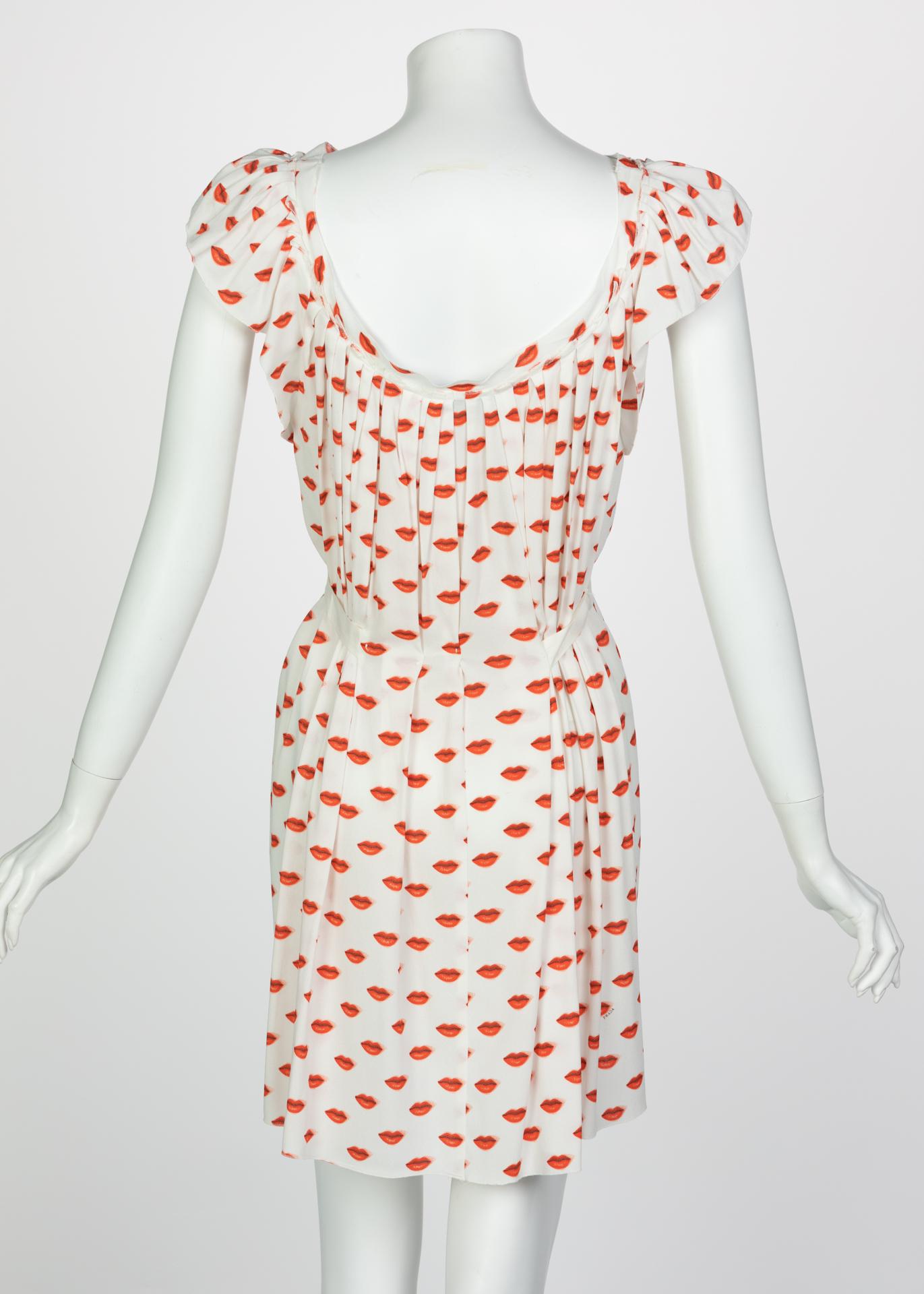 Beige Prada Red White Lips Print Mini Dress Resort, 2012