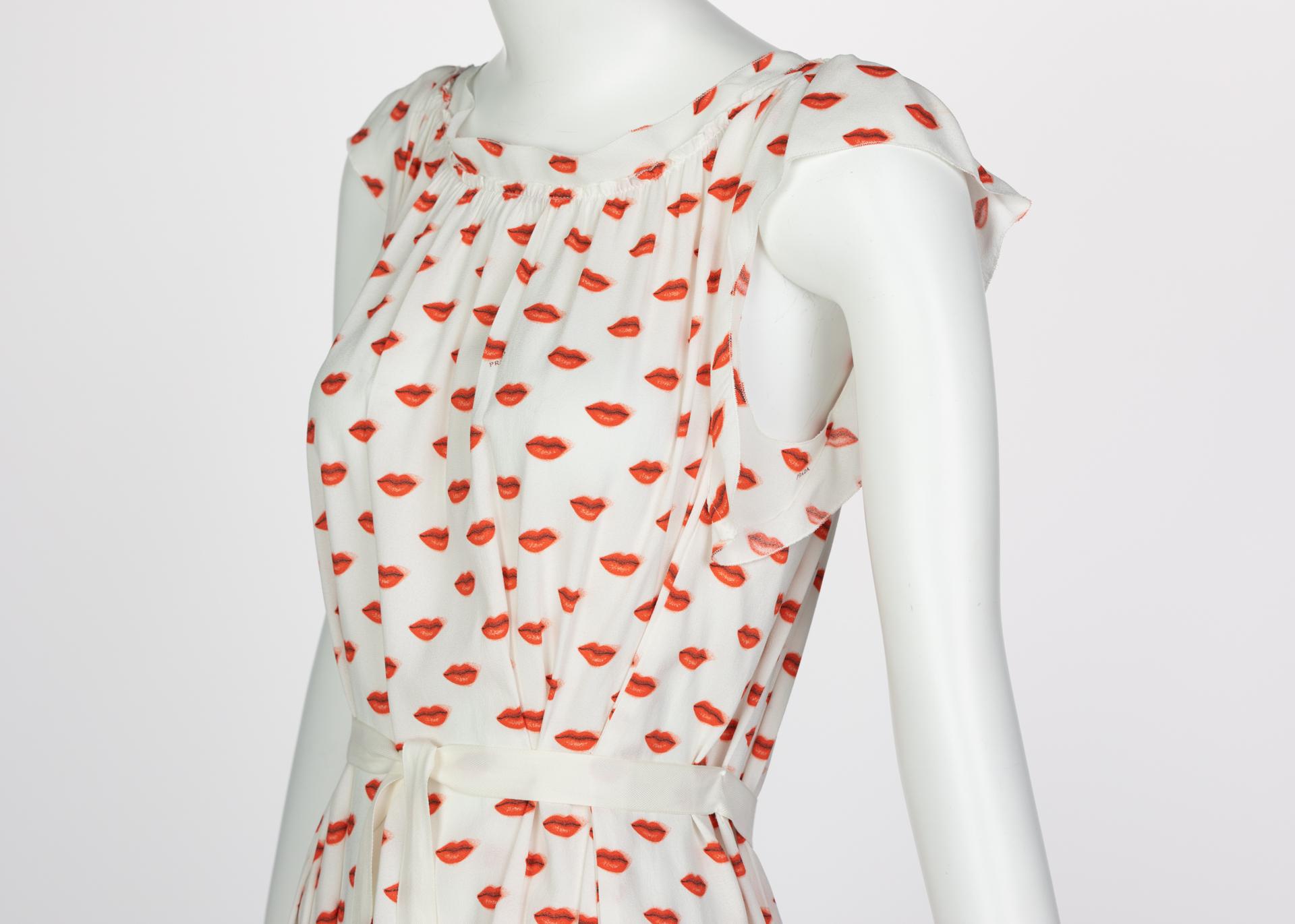 Prada Red White Lips Print Mini Dress Resort, 2012 For Sale at 1stDibs