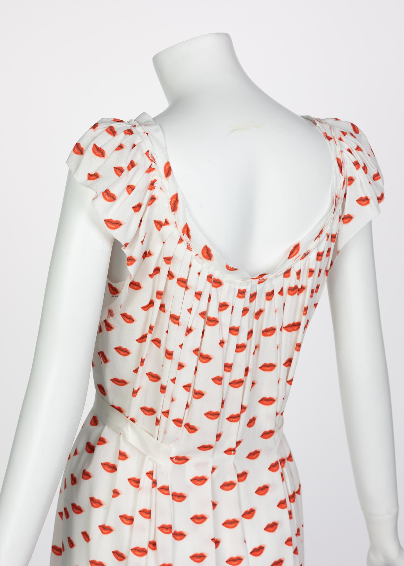 Women's Prada Red White Lips Print Mini Dress Resort, 2012
