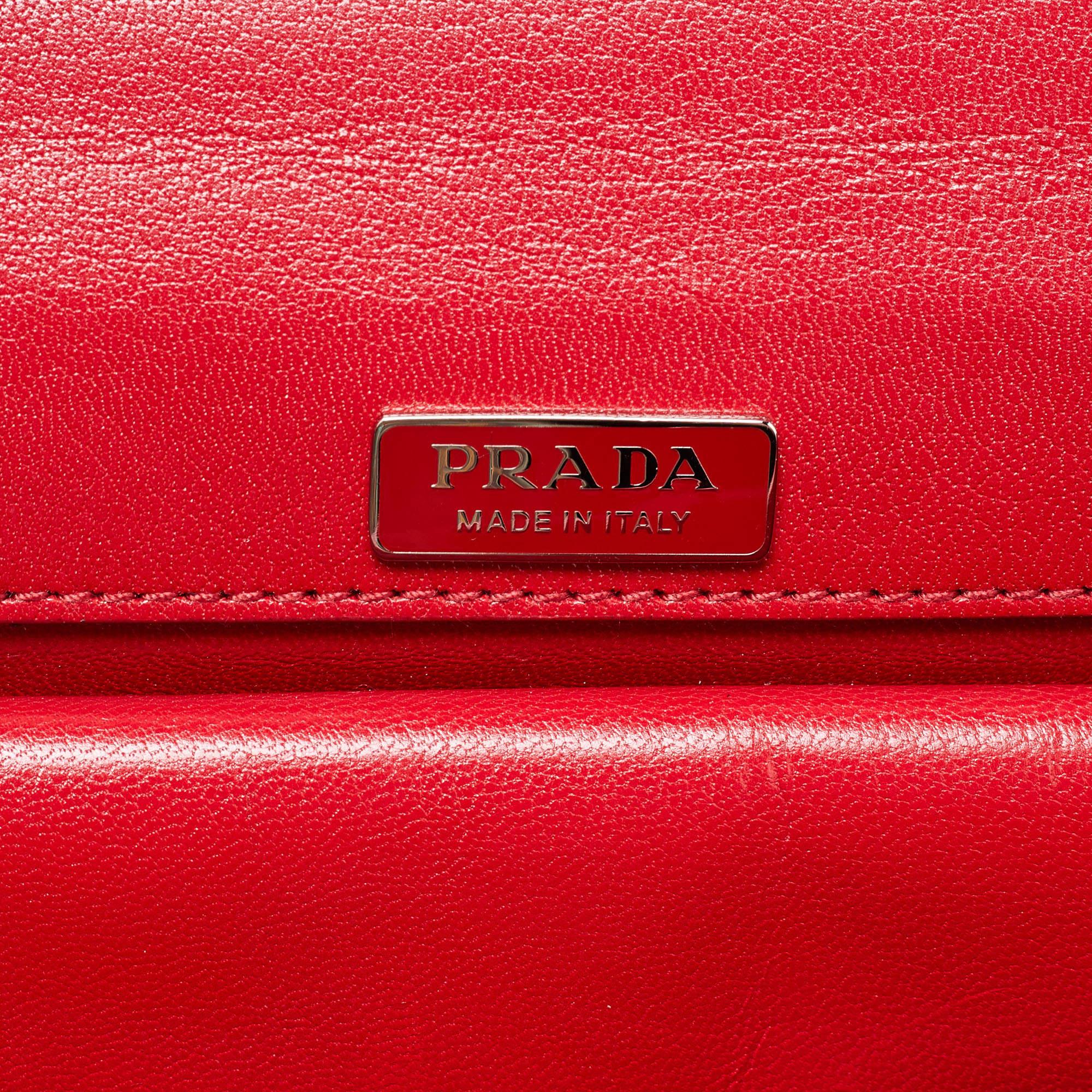Women's Prada Red/White Madras Woven Leather Pushlock Flap Bag