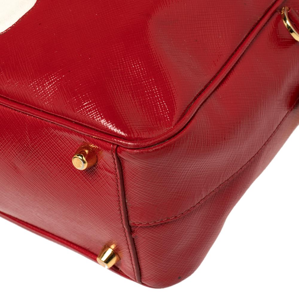 Prada Red/White Vernice Saffiano Patent Leather Flower Bauletto Bag 3