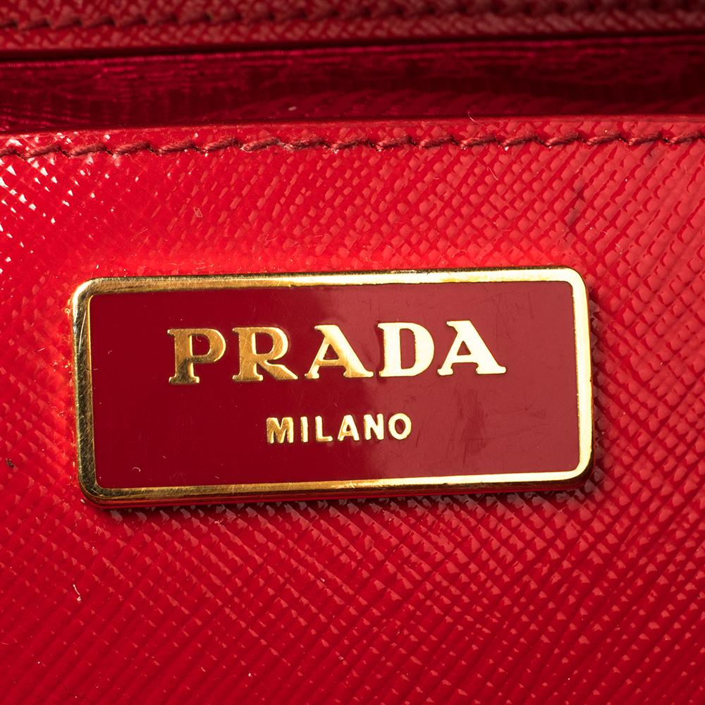Prada Red/White Vernice Saffiano Patent Leather Flower Bauletto Bag 5