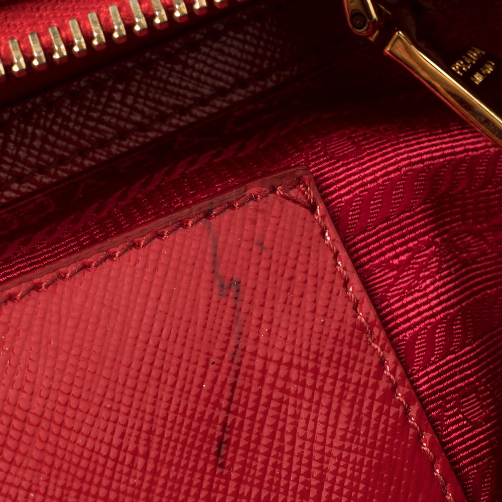 Prada Red/White Vernice Saffiano Patent Leather Flower Bauletto Bag 6