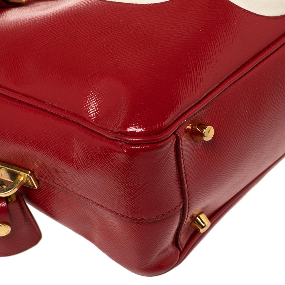Prada Red/White Vernice Saffiano Patent Leather Flower Bauletto Bag 1