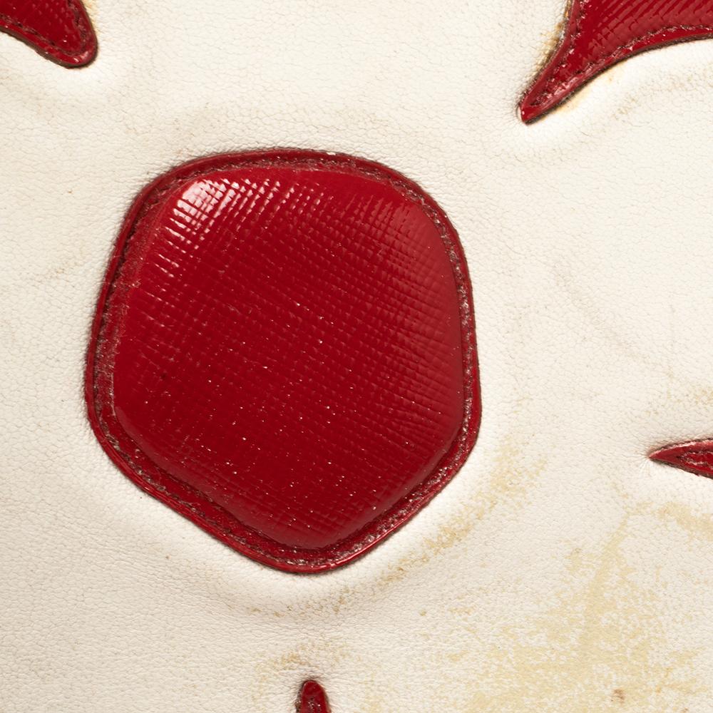 Prada Red/White Vernice Saffiano Patent Leather Flower Bauletto Bag 2